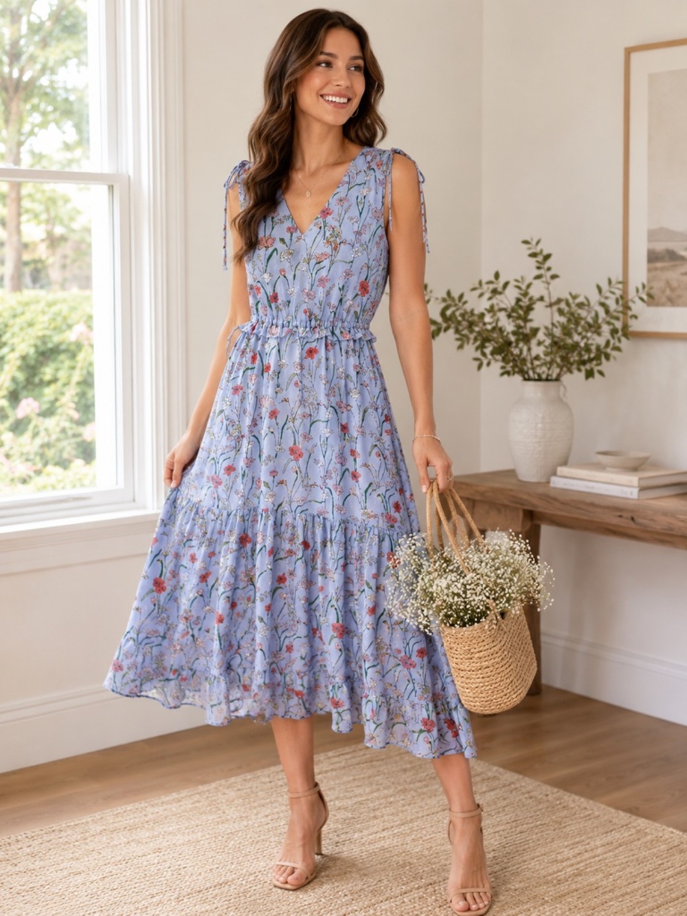 Banana Republic Blue Floral Midi Dress Petite 4 NWT Spring Cottagecore